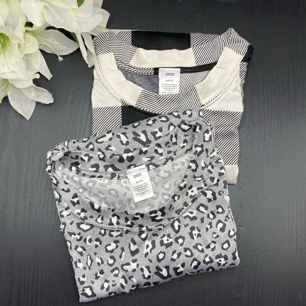 Women's Ultra Soft Hacci Sleep Lounge Top Shirts 2-Pack Size M